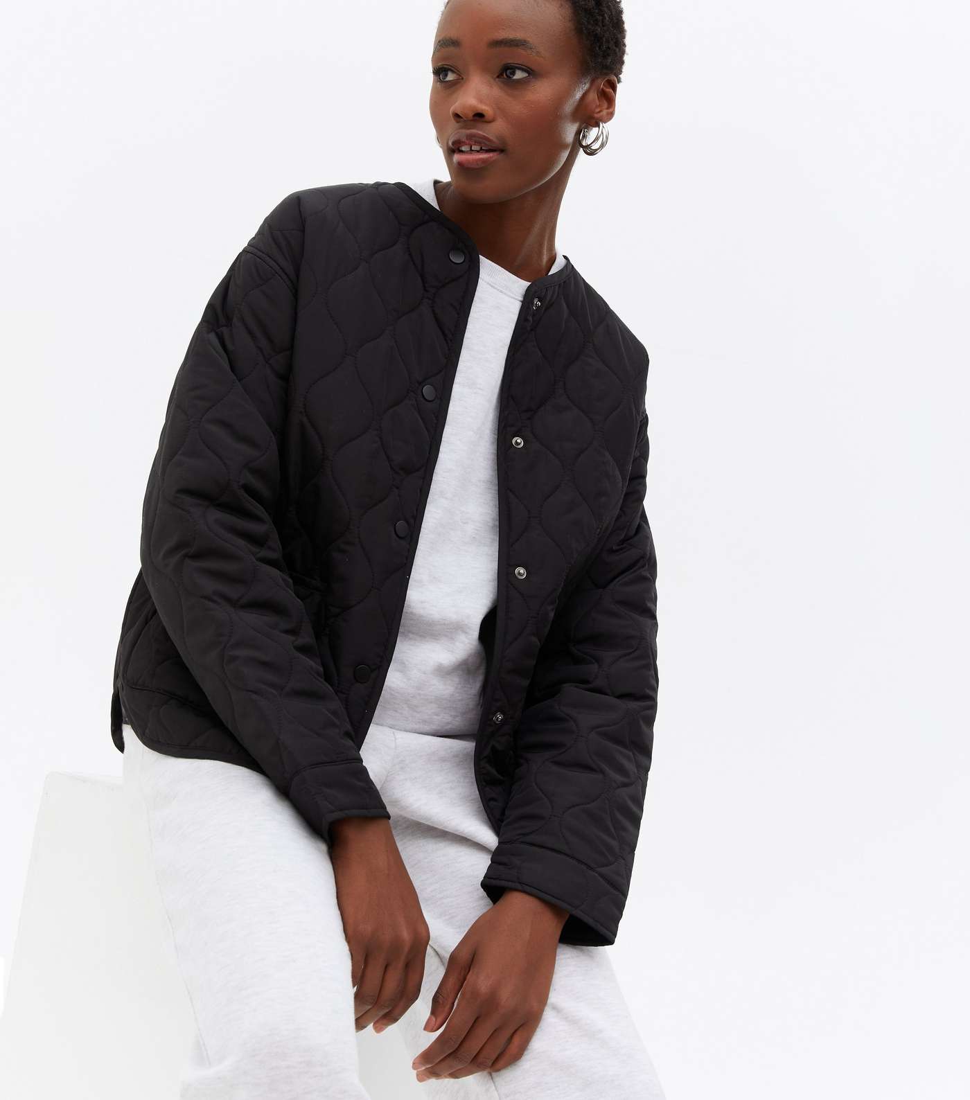 Tall Black Quilted Bomber Jacket