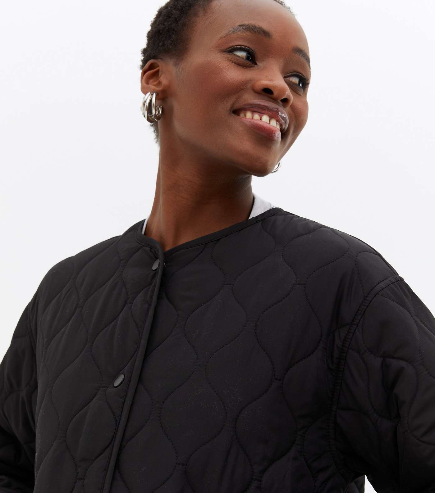 Tall Black Quilted Bomber Jacket Image 3