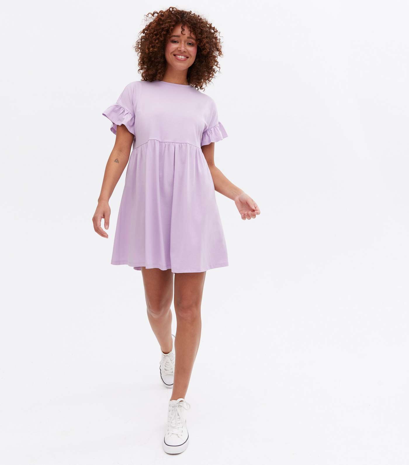 Lilac Jersey Frill Mini Smock Dress