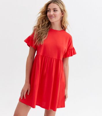 Damen Bekleidung Red Jersey Frill Mini Smock Dress
