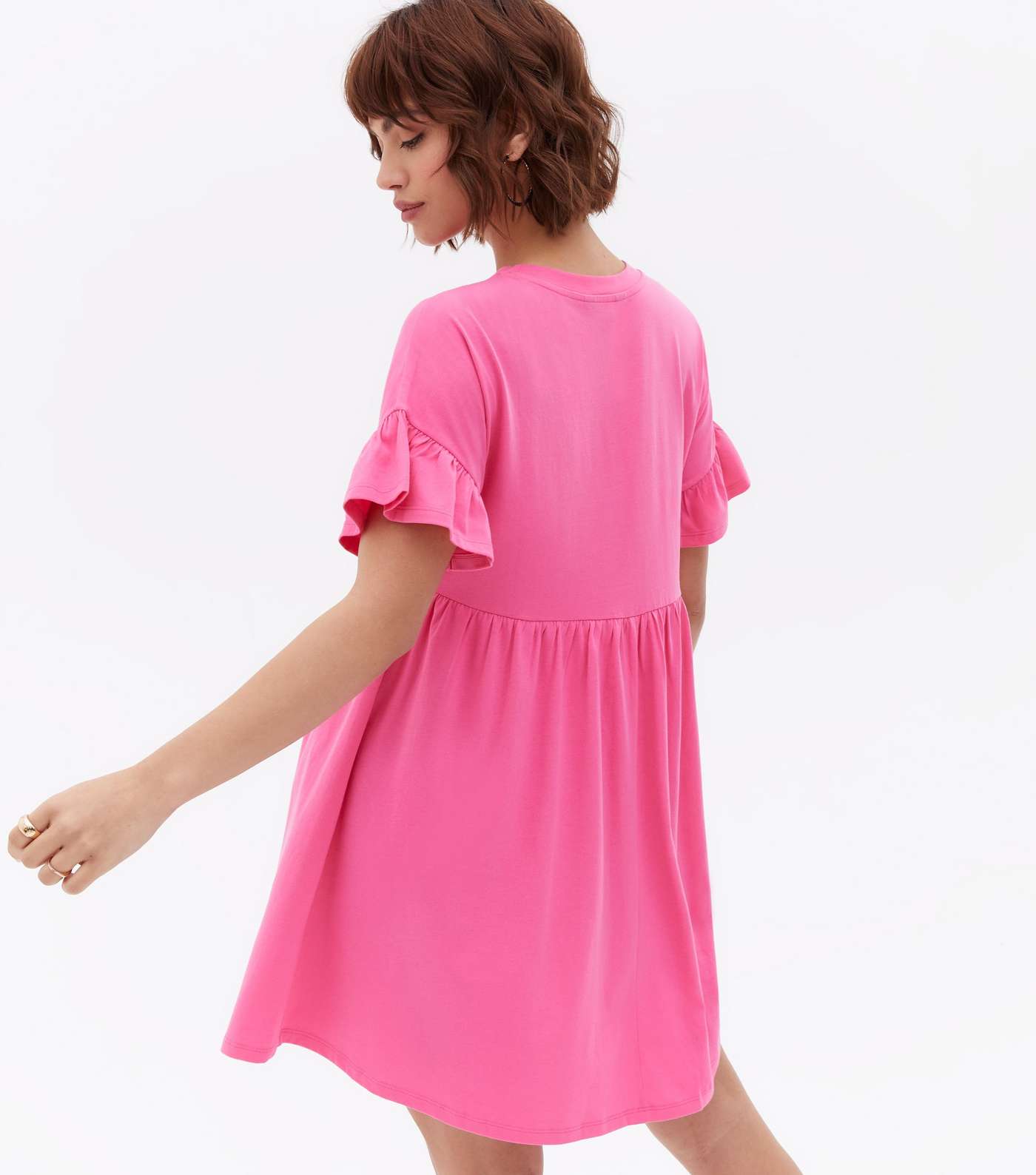 Bright Pink Jersey Frill Mini Smock Dress Image 4