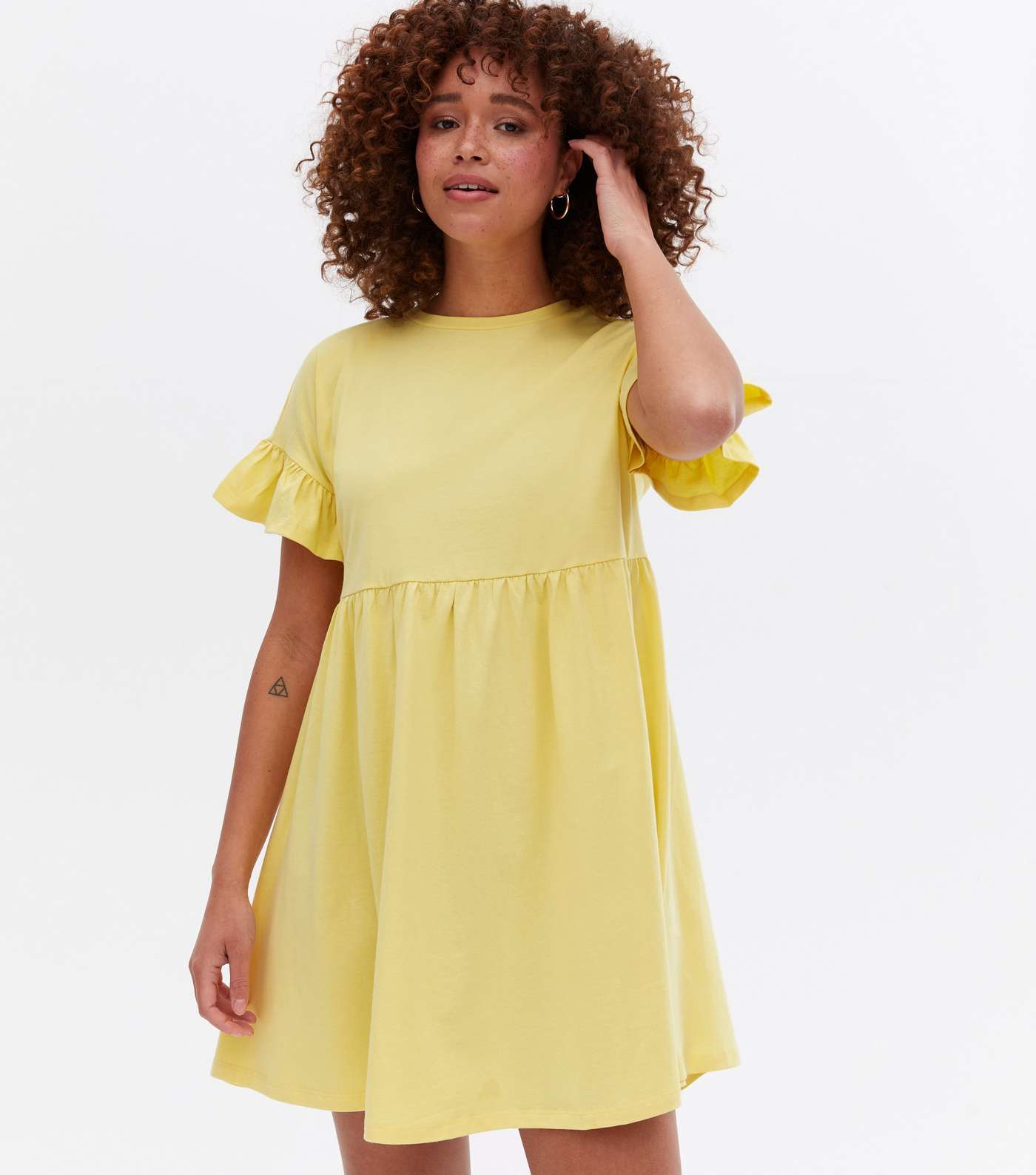 Pale Yellow Jersey Frill Mini Smock Dress
