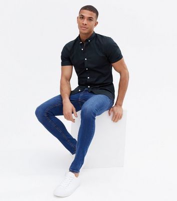 Navy Muscle Fit Oxford Shirt | New Look