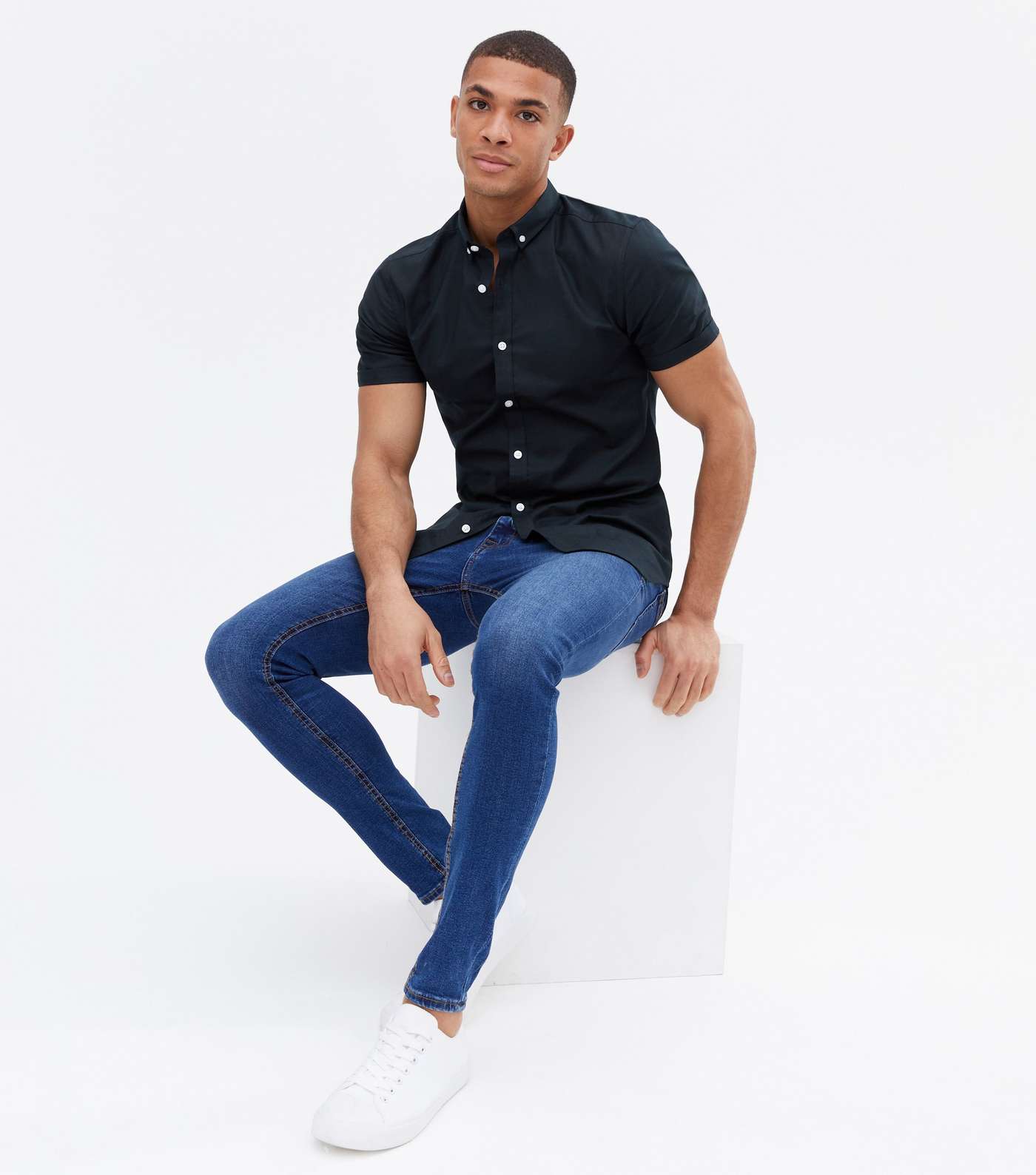 Navy Muscle Fit Oxford Shirt Image 2