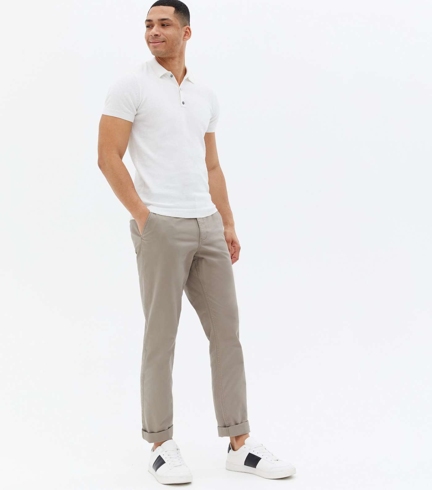 White Fine Knit Short Sleeve Polo Shirt Image 2