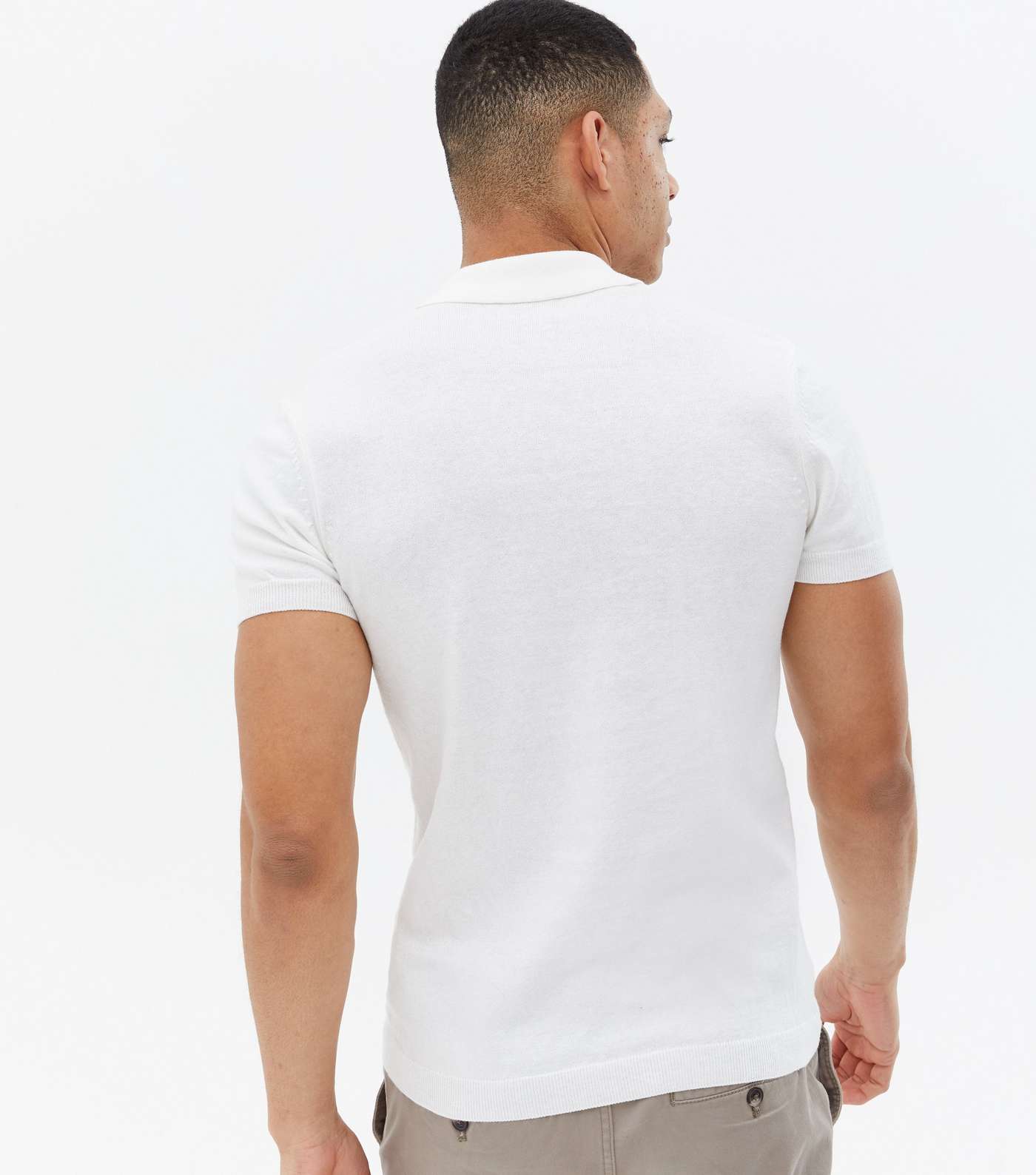 White Fine Knit Short Sleeve Polo Shirt Image 4