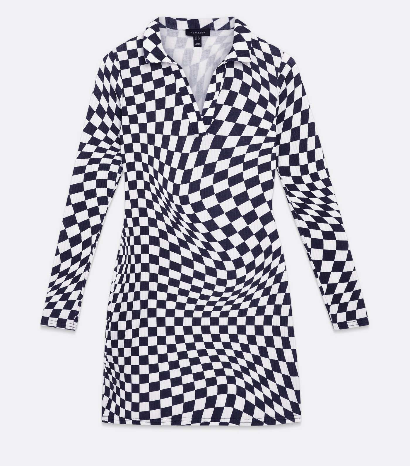 Black Retro Check Long Sleeve Mini Polo Dress Image 5