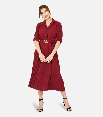 Click to view product details and reviews for Mela Burgundy Pleated Belted Midi Shirt Dress New Look.