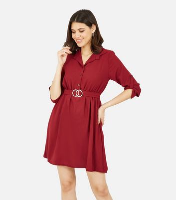 Click to view product details and reviews for Mela Burgundy Belted Mini Shirt Dress New Look.