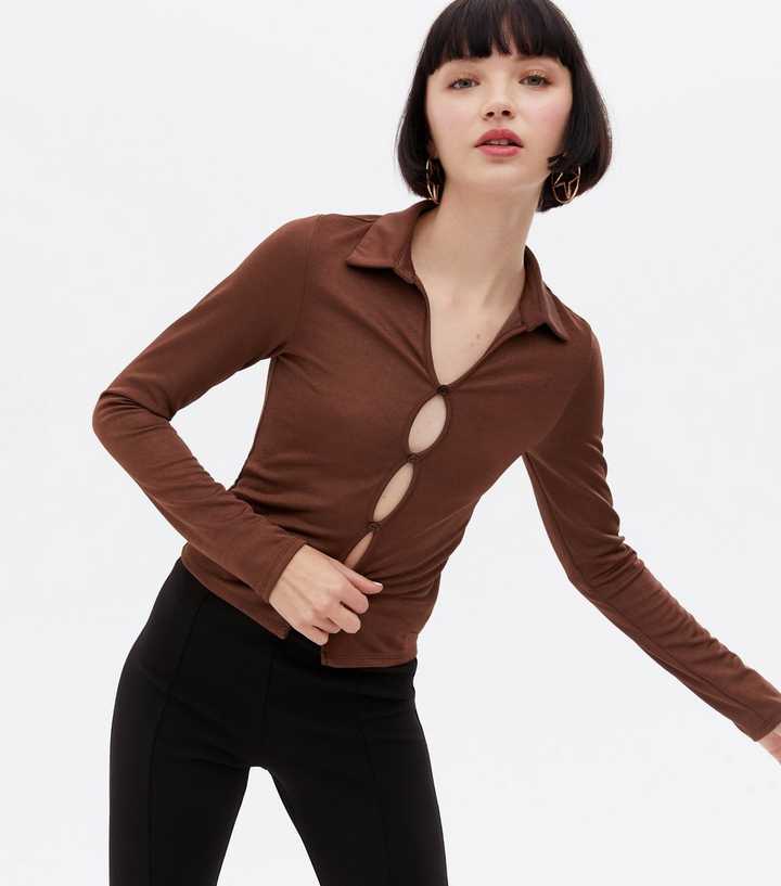 Stylish Front button top-Marron