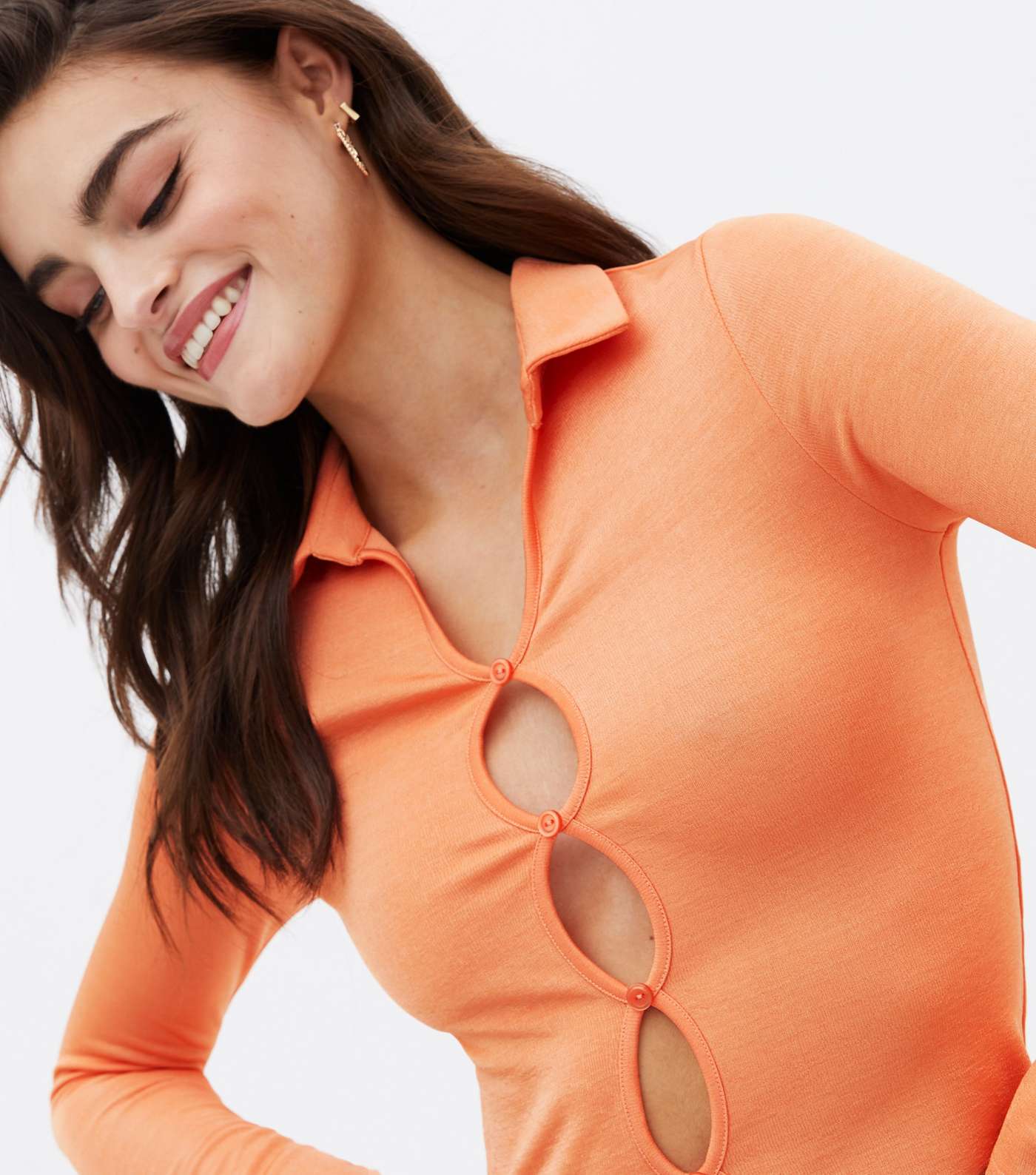 Orange Collared Cut Out Button Front Top Image 3