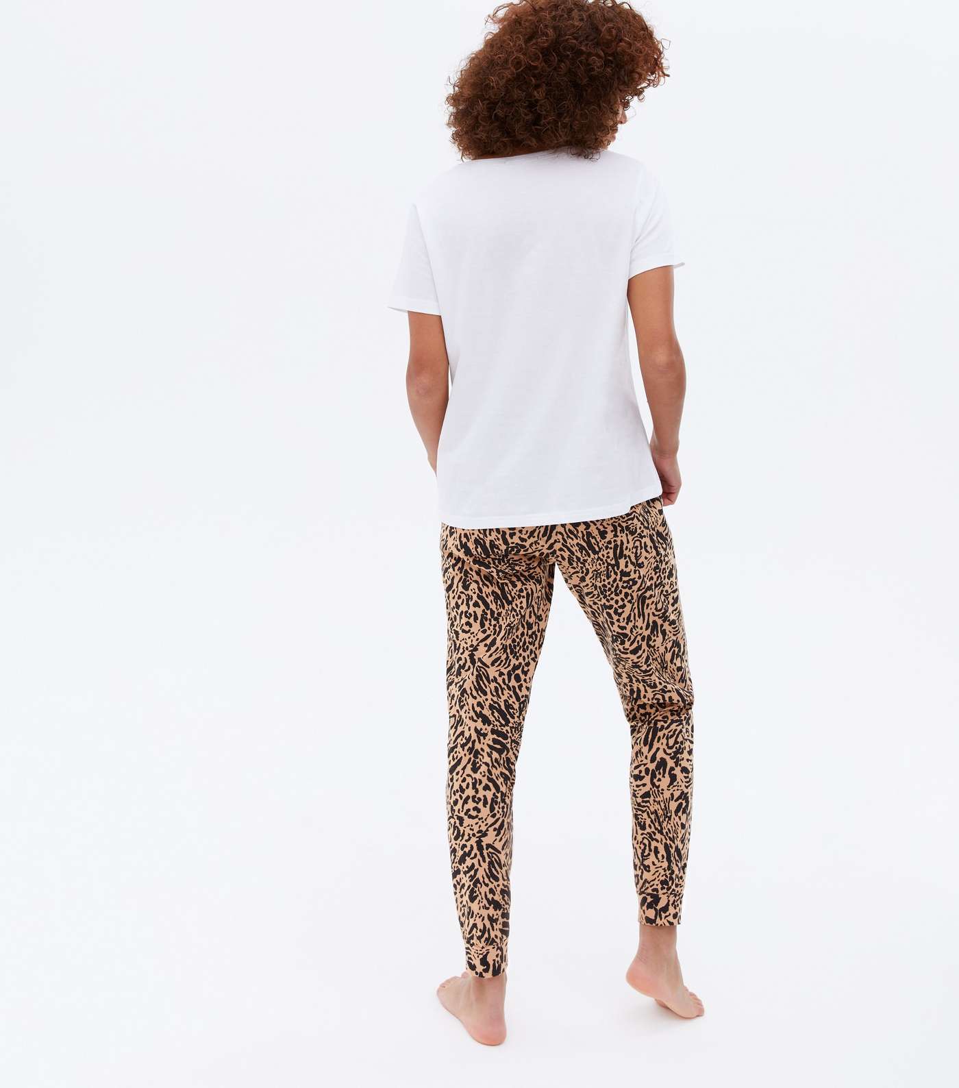 White Jogger Pyjama Set with Leopard Print Wild Logo Image 4