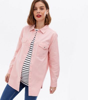 Maternity Pink Denim Oversized Shirt 