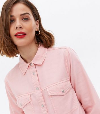 Maternity Pink Denim Oversized Shirt 