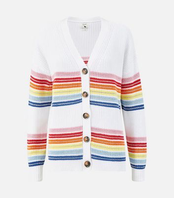 Yumi White Rainbow Stripe Cardigan 