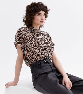 Brown Leopard Print Short Sleeve Shirt 
