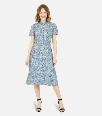 Yumi Blue Heart Spot Midi Shirt Dress New Look