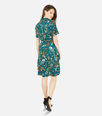 Click to view product details and reviews for Yumi Green Animal Print Belted Midi Shirt Dress New Look.