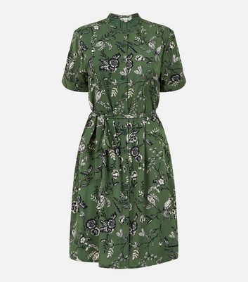 Click to view product details and reviews for Yumi Green Floral Bird Mini Shirt Dress New Look.