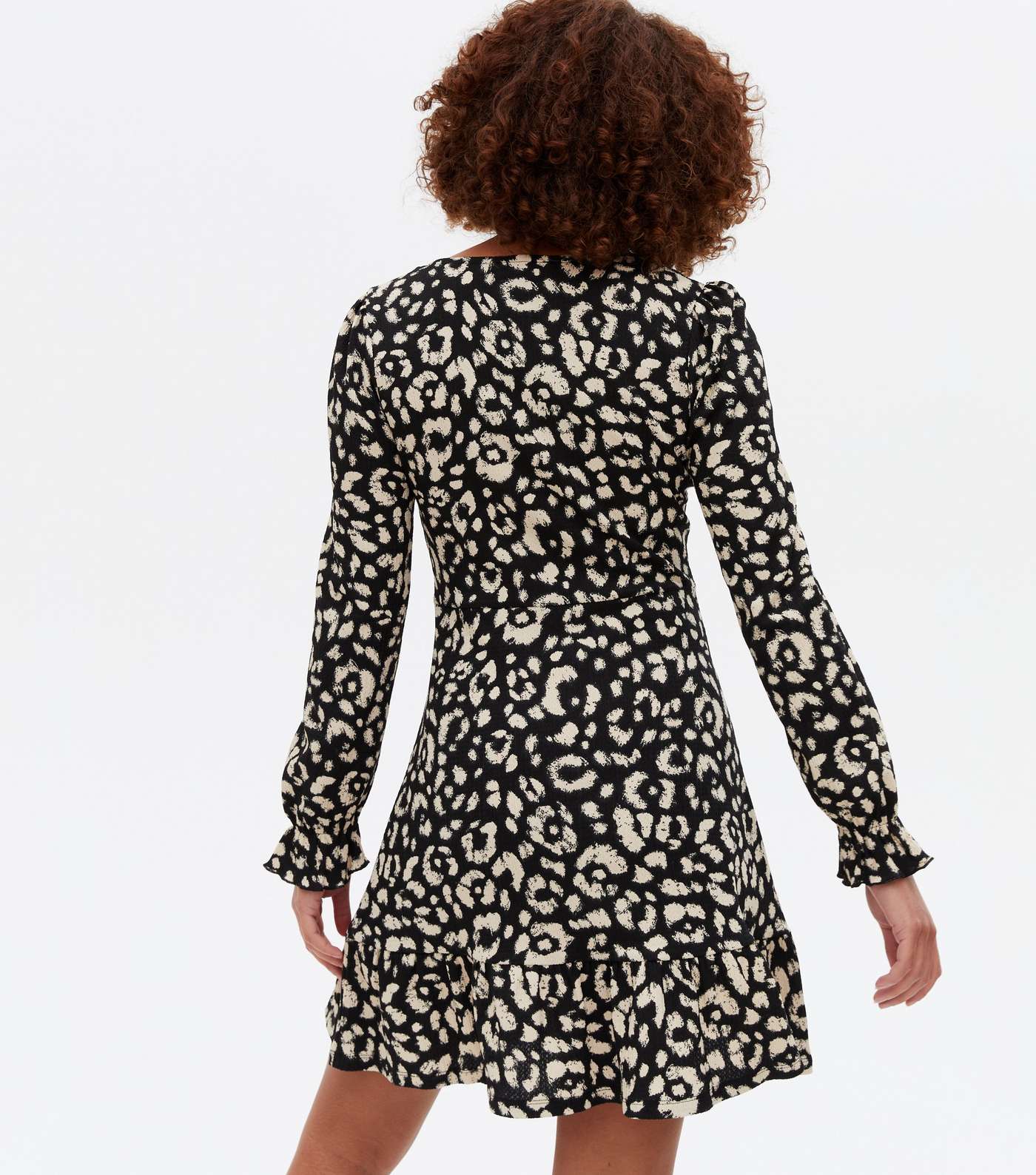 Black Leopard Print Ruched Tiered Mini Dress Image 4