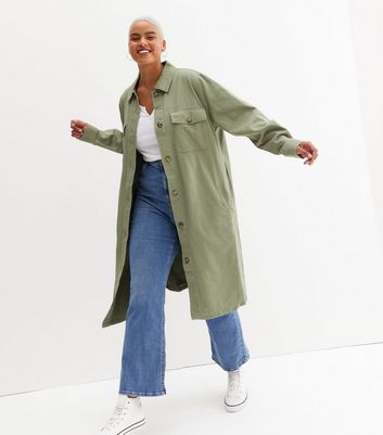 Click to view product details and reviews for Curves Khaki Double Pocket Long Shacket New Look.