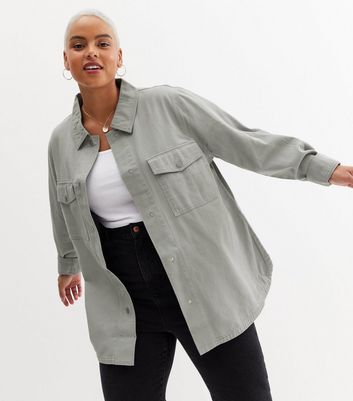 Click to view product details and reviews for Curves Grey Double Pocket Long Sleeve Shacket New Look.