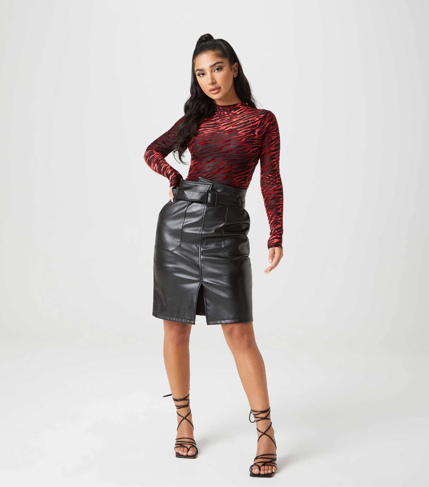 Urban Bliss Black Leather-Look Belted Skirt