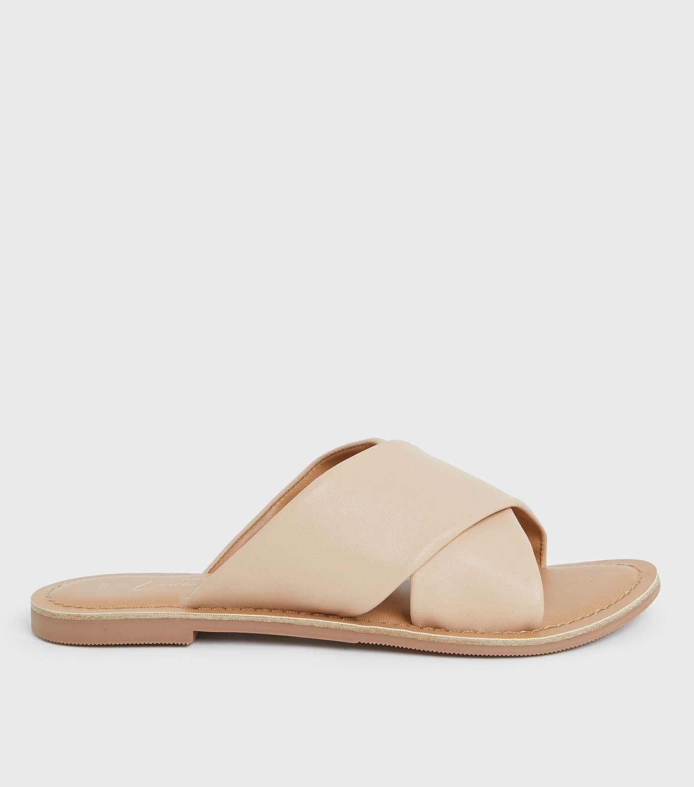 Pale Pink Leather Cross Strap Sliders