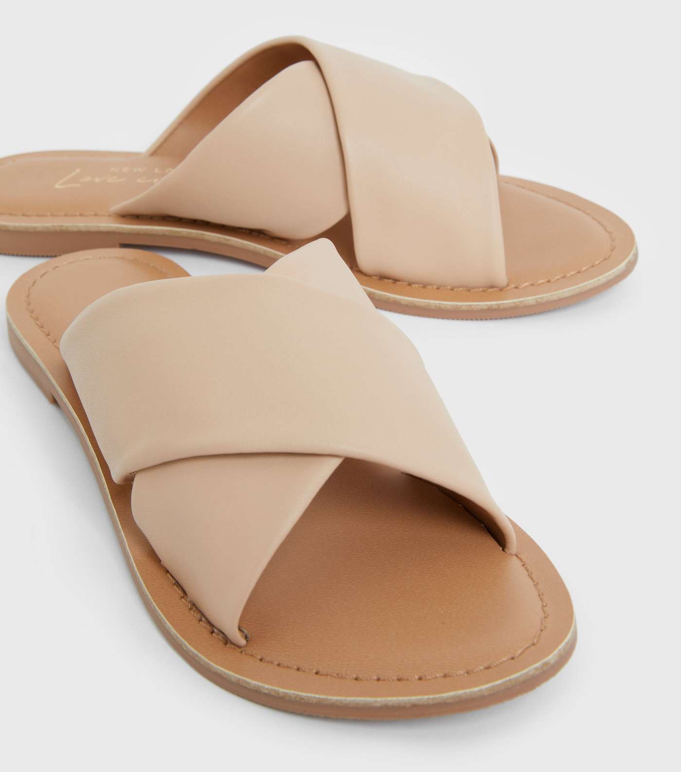 Pale Pink Leather Cross Strap Sliders Image 3