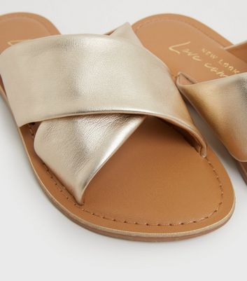 Gold leather sliders sale