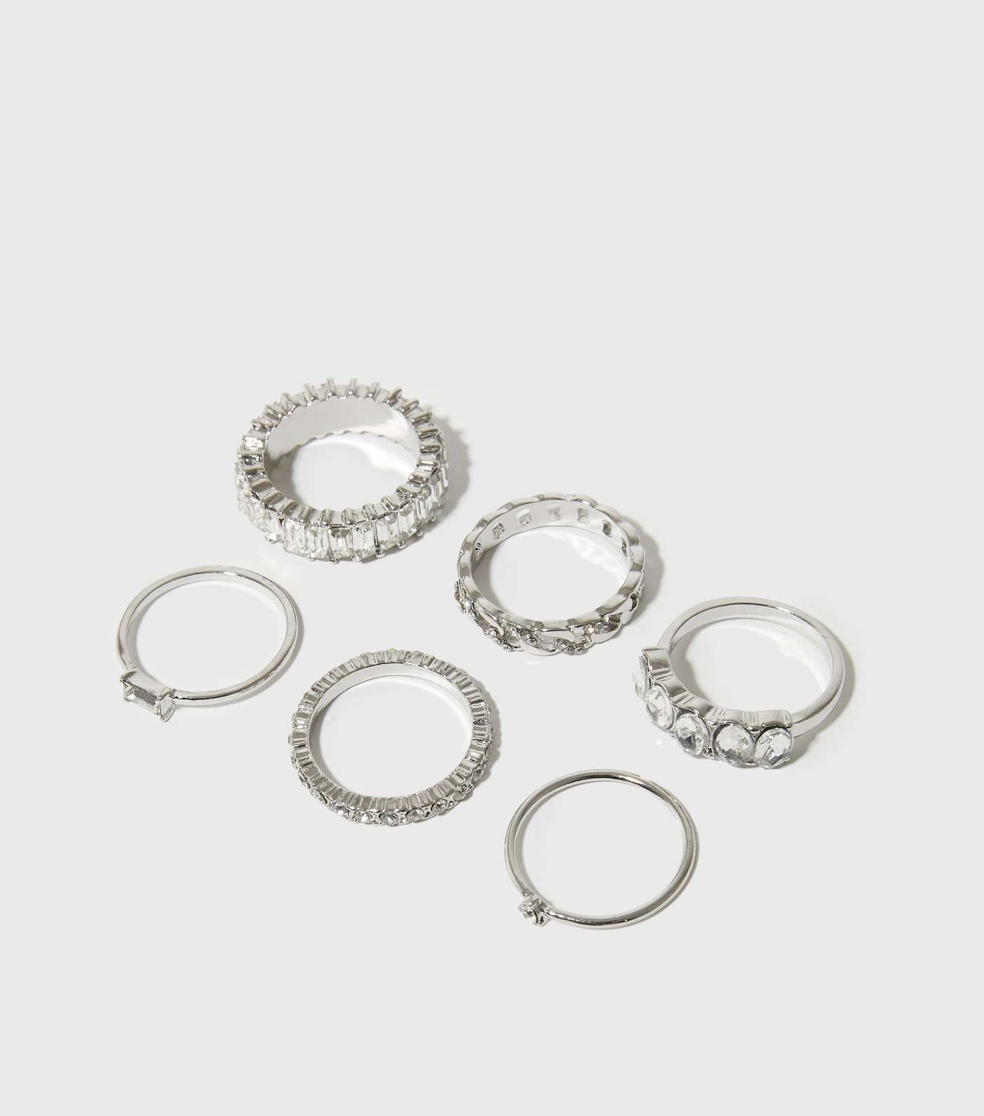 6 Pack Silver Diamanté Embellished Stacking Rings Image 2