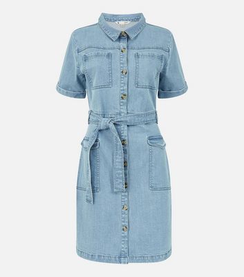 Click to view product details and reviews for Yumi Pale Blue Denim Utility Midi Shirt Dress New Look.