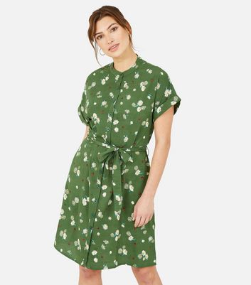 Yumi Green Daisy Belted Mini Shirt Dress New Look