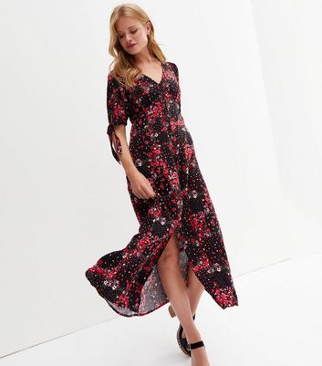 Black floral 2025 button up dress