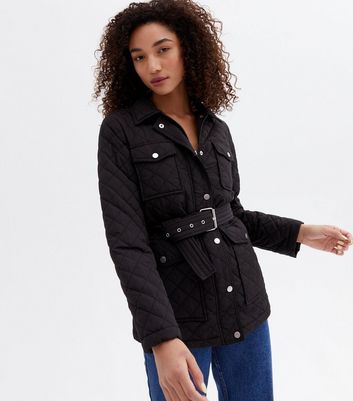 black quilted belted jacket