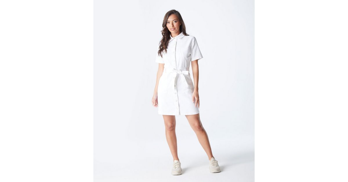 Urban Bliss White Twill Belted Mini Shirt Dress | New Look
