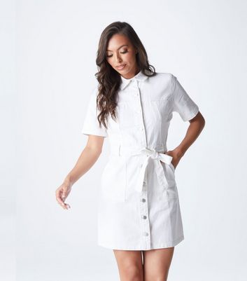 Damen Bekleidung Urban Bliss White Twill Belted Mini Shirt Dress