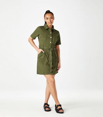 Urban Bliss Khaki Twill Belted Mini Shirt Dress | New Look