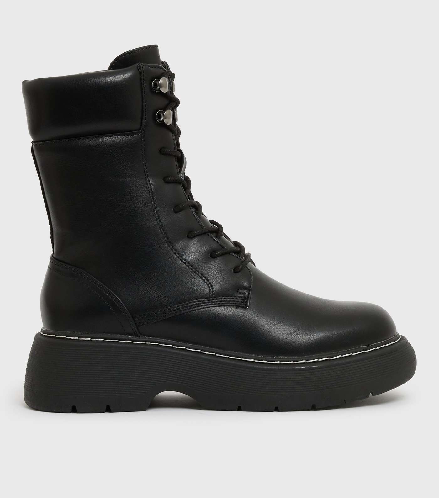 Truffle Collection Black Chunky Lace Up Boots