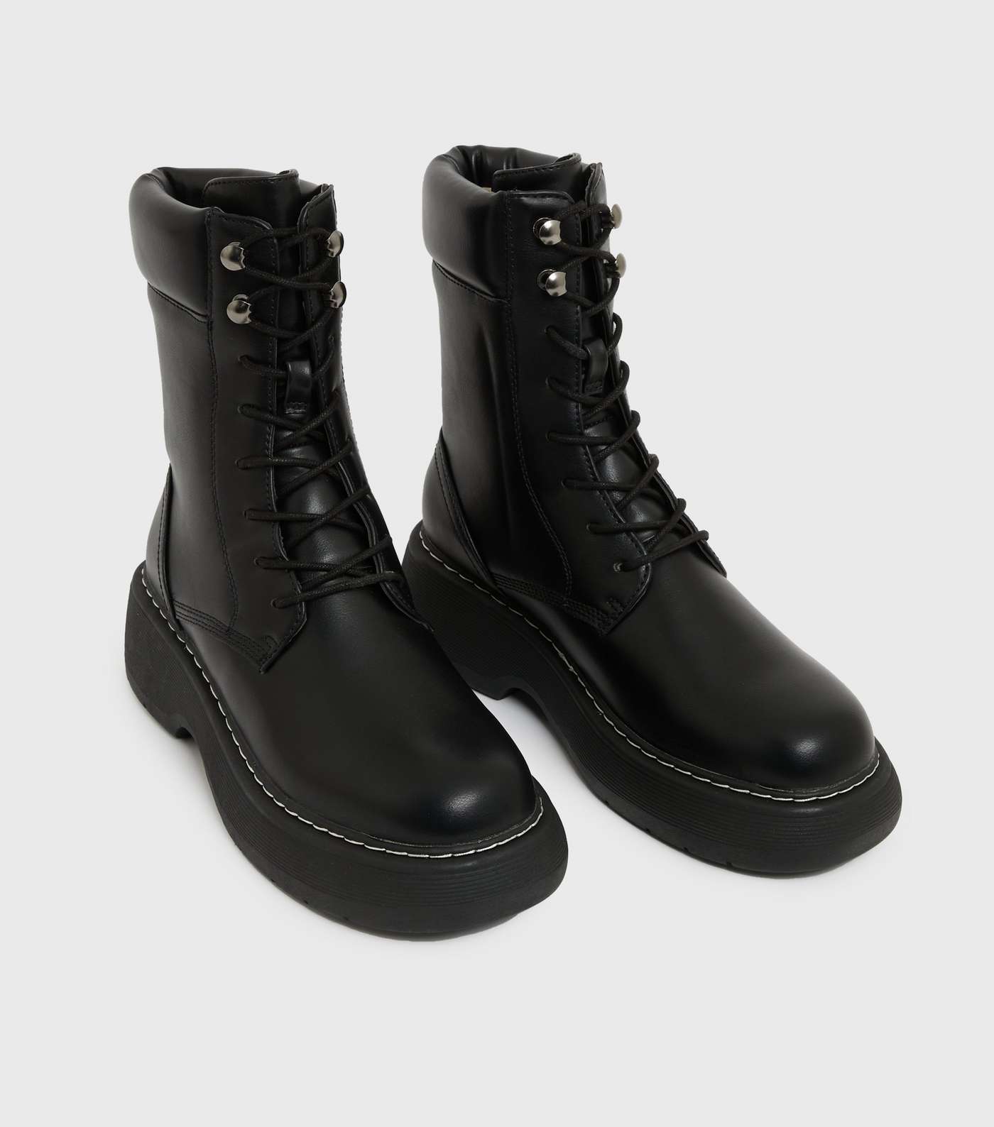 Truffle Collection Black Chunky Lace Up Boots Image 3