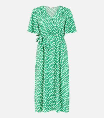 Yumi Green Daisy Midi Wrap Dress New Look