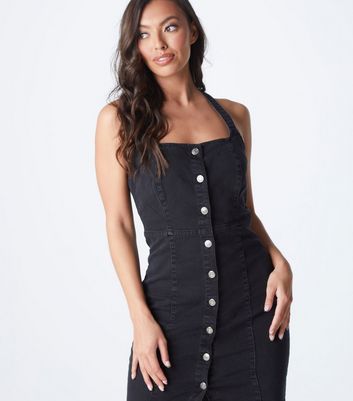 Urban Bliss Black Denim Button Mini Dress | New Look
