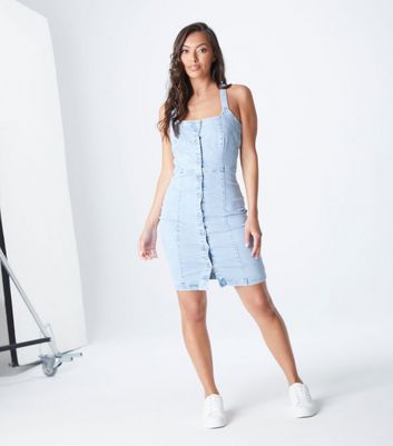 Urban Bliss Pale Blue Denim Button Mini Dress New Look