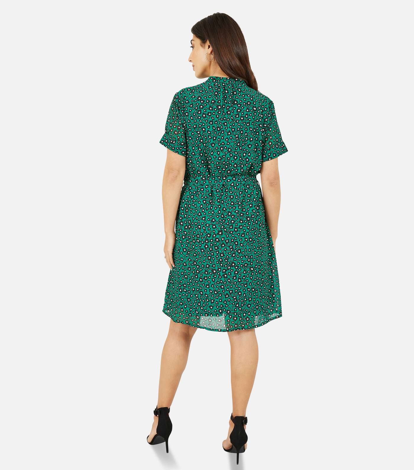 Yumi Green Animal Print Tie Waist Shirt Dress Image 4
