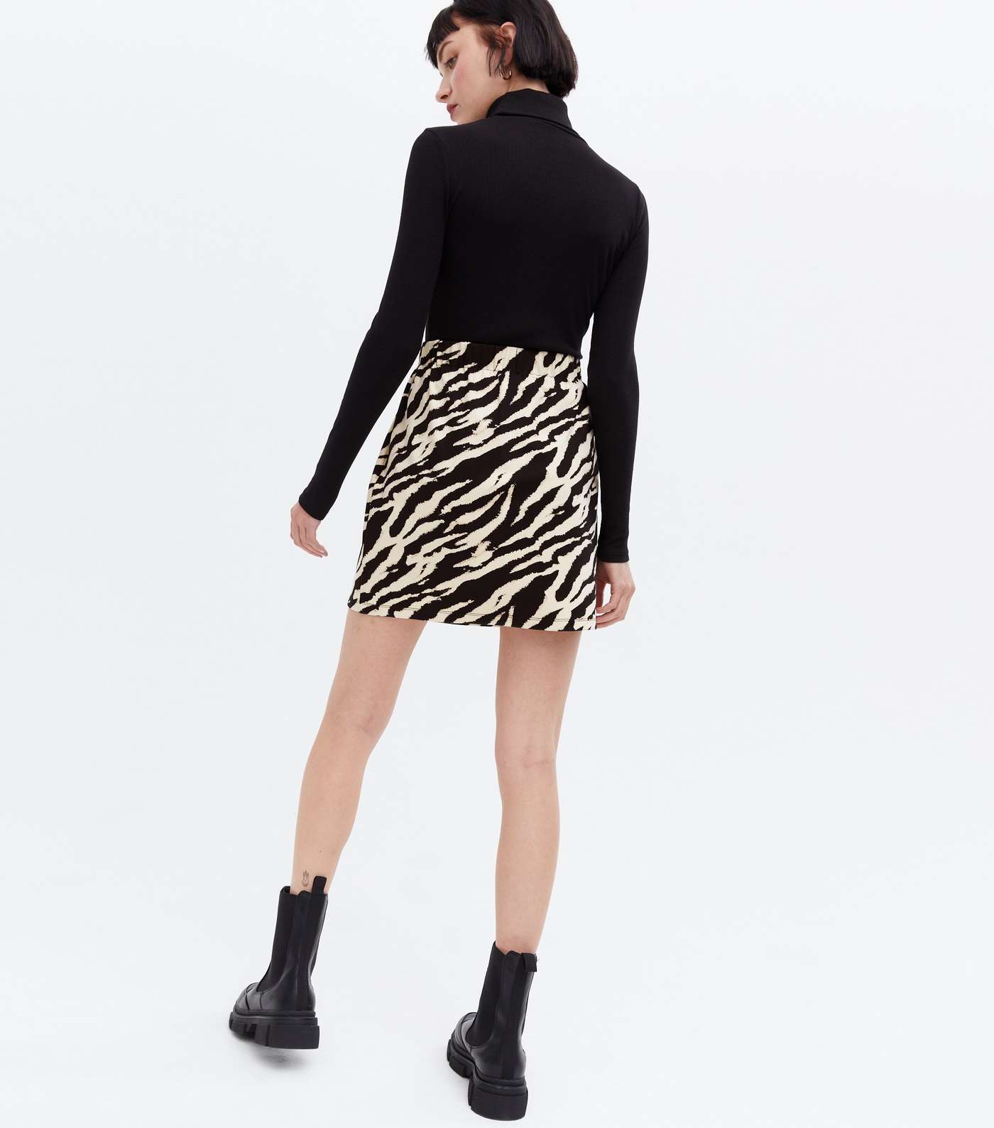 Black Zebra Print Button Front Mini Skirt Image 4
