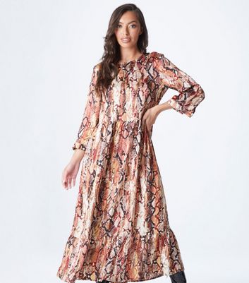 Urban Bliss Brown Snake Print Midi Smock Dress New Look