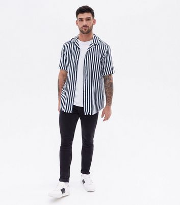 Mens striped shirt short on sale sleeve