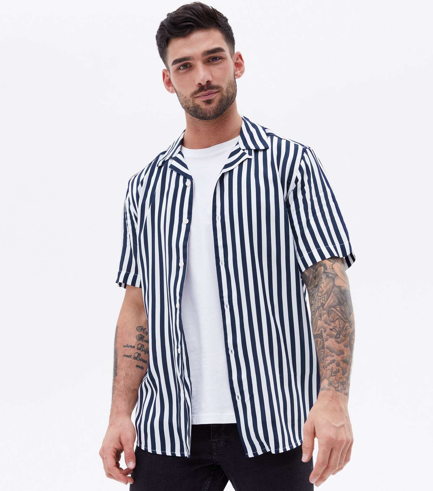 Only & Sons Navy Stripe Short Sleeve Shirt Image 2