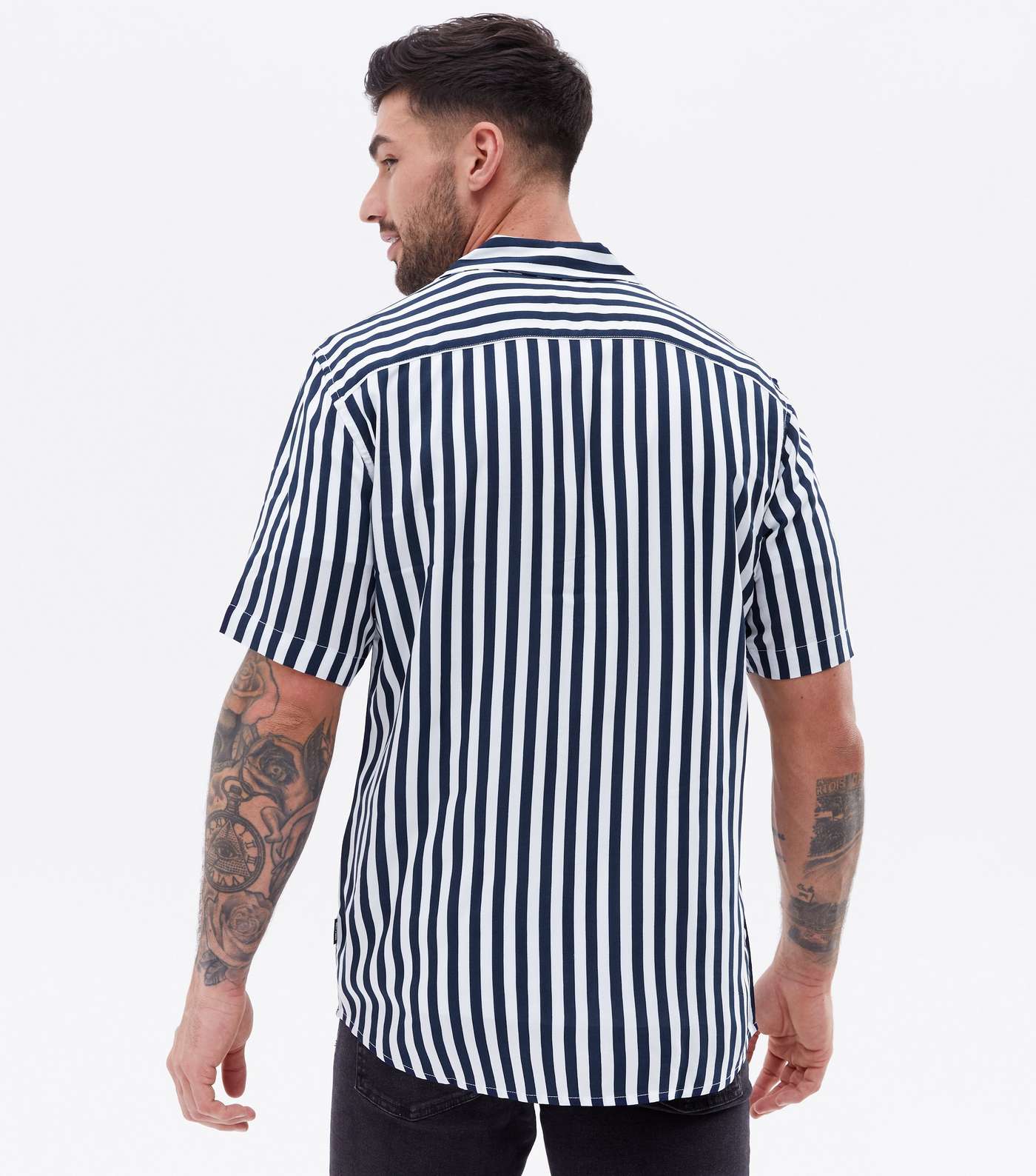 Only & Sons Navy Stripe Short Sleeve Shirt Image 4