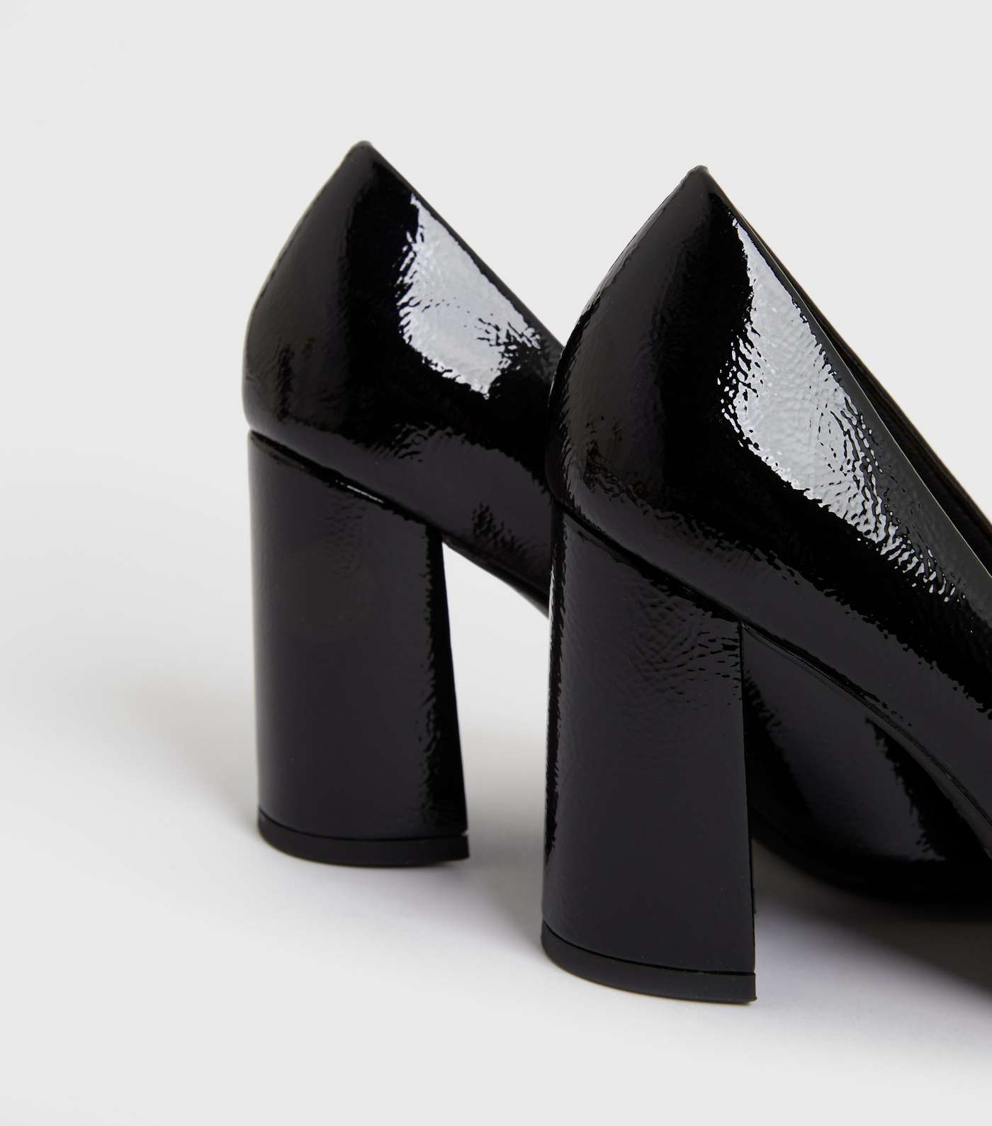Black Patent Pointed Block Heel Court Shoes Image 4